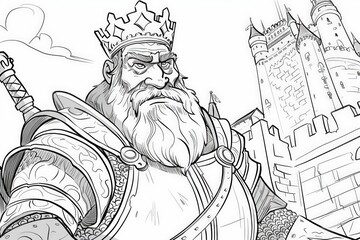 Coloring Page A regal figure wearing a crown, depicted in a black and white drawing.