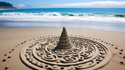 Fototapeta na wymiar Tranquil and harmonious zen pattern delicately etched in the serene and peaceful sands