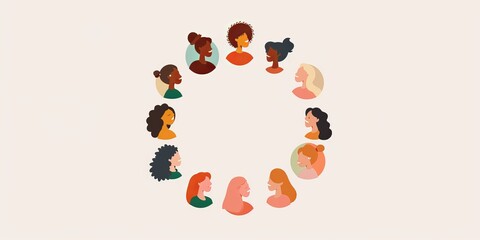 A group of women are shown in a circle. The women are of different races and ages. The image is meant to represent the idea of unity and diversity