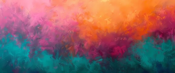 Magenta mist dancing over a captivating background of vibrant tangerine and oceanic teal. - obrazy, fototapety, plakaty