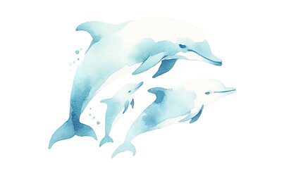 Watercolor illustration of two dolphins swimming, perfect for World Oceans Day and marine life conservation themes