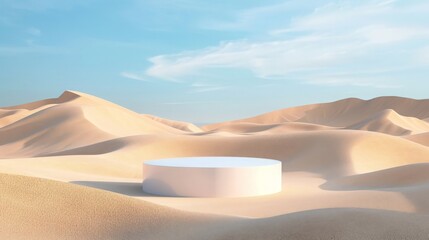 Fototapeta na wymiar Minimalist Podium in Sunny Desert Dunes