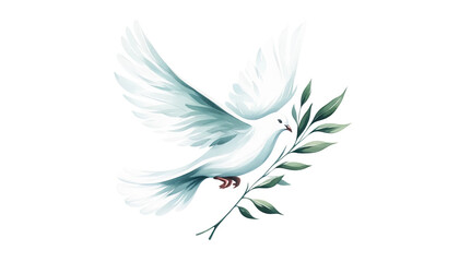 Elegant white dove in flight with an olive branch, symbolizing peace and harmony, ideal for International Day of Peace and religious themes