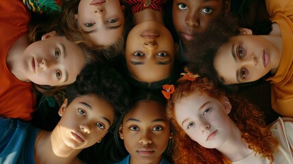 Racial Solidarity: A concise top-view snapshot showcases a collage of girls of different races, promoting solidarity against racism.