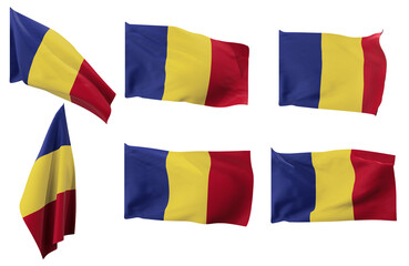 Large pictures of six different positions of the flag of Romania