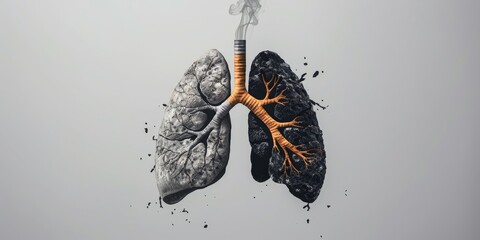 A close up of a lung with a cigarette in it - obrazy, fototapety, plakaty
