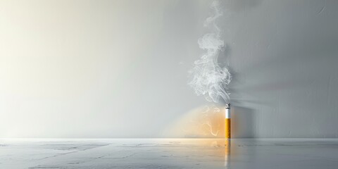 A cigarette is lit and the smoke is rising. Concept of danger and the potential harm of smoking - obrazy, fototapety, plakaty