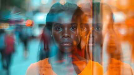 Racism Awareness: A powerful collage portraying girls of diverse colors and backgrounds, shedding light on the impact of racism. - obrazy, fototapety, plakaty