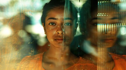 Reflections of Prejudice: In a mirror's reflection, a girl sees the distorted reality of racism staring back at her.