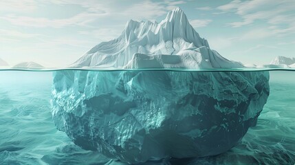 Detailed 3D model showing the structure of an iceberg above and below water with interactive elements to explore how warming temperatures lead to calving and the breakup of icebergs - obrazy, fototapety, plakaty