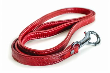 Red dog leash on white background