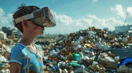 VR experience taking users through the journey of recycling from bin to new product - obrazy, fototapety, plakaty