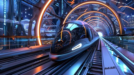 VR experience that transports users into a future where transportation is fully sustainable exploring innovations like hyperloops - obrazy, fototapety, plakaty