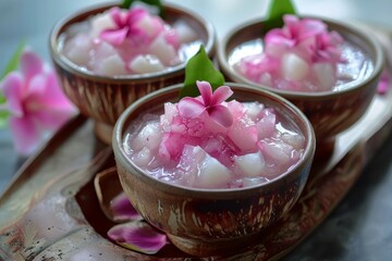 Obraz na płótnie Canvas Red ruby dessert from Thailand with coconut milk and water chestnuts