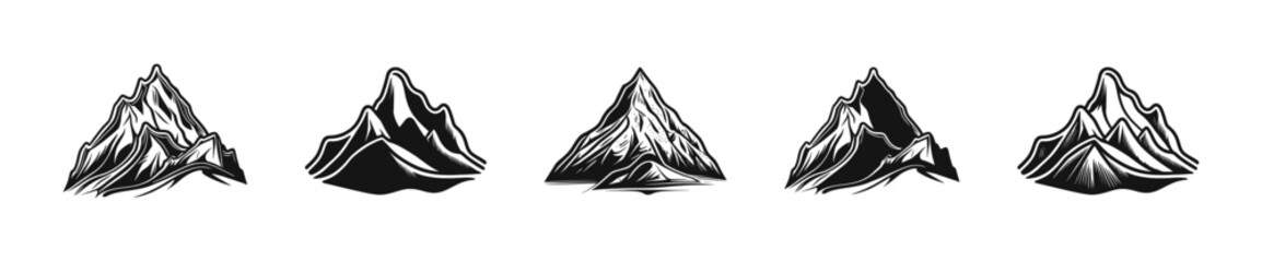 Mountain artistic emblem. Mountains vector set. Hiking concept creative logotype.