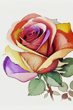 Roses . Watercolor painting on canvas .  Botanical illustration for printing on wall decorations. Generated by Ai
