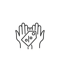 hand holding discount tag icon, vector best line icon.