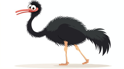 Funny ostrich cartoon flat vector isolated on white background - obrazy, fototapety, plakaty