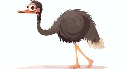 Funny ostrich cartoon flat vector isolated on white background - obrazy, fototapety, plakaty