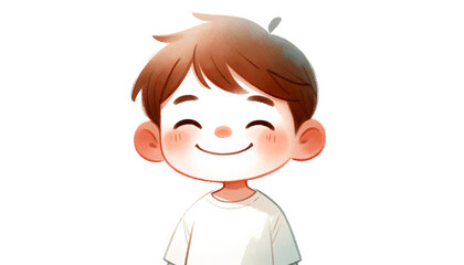Obraz premium Smiling cartoon boy with rosy cheeks and brown hair, ideal for children's book illustrations and International Day of Happiness concepts