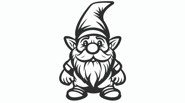 Gnome drawing with black lines on a white background flat