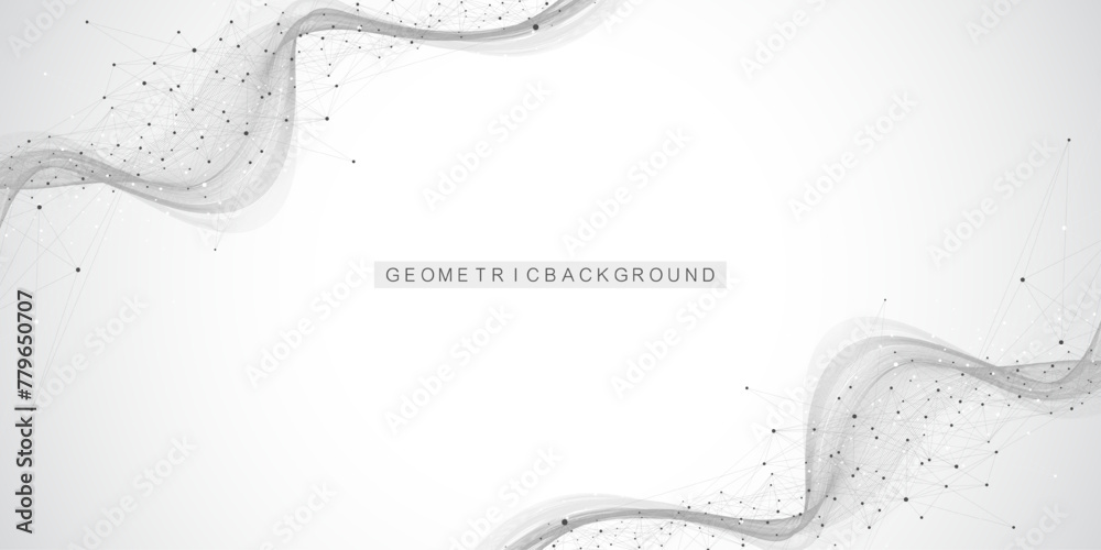 Aufkleber Abstract tech network connection dots. Digital technology and big data analysis background. White background with plexus lines. Geometric background with abstract mesh