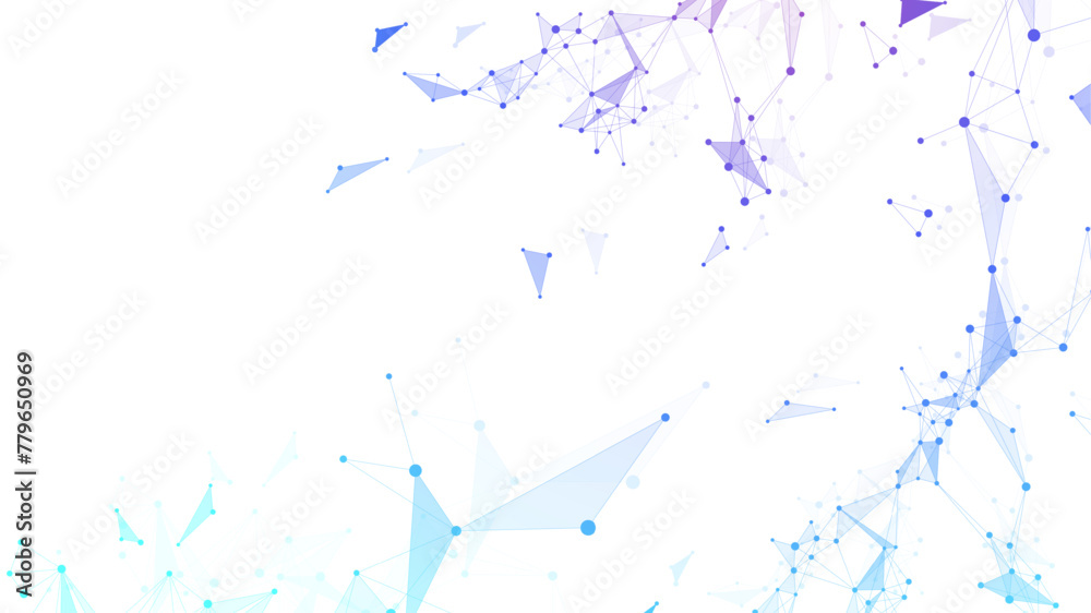 Poster Abstract tech network connection dots. Digital technology and big data analysis background. White background with plexus lines. Geometric background with abstract mesh