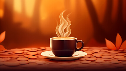 Hand drawn illustration of fragrant coffee on warm background	
 - obrazy, fototapety, plakaty