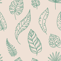 Seamless pattern with tropical leaves