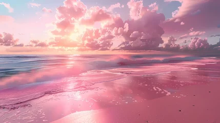 Kissenbezug Digital pink beach sea illustration poster background © jinzhen