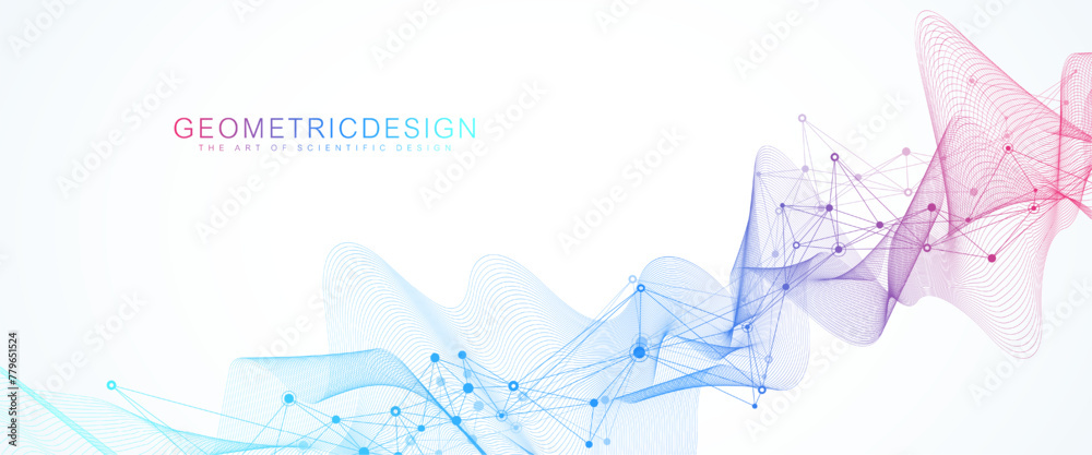 Poster Abstract tech network connection dots. Digital technology and big data analysis background. White background with plexus lines. Geometric background with abstract mesh