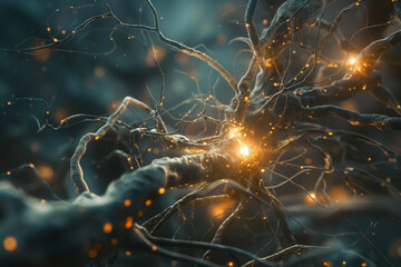 Close-up of synapses or brain cells in the brain - Dementia or Alzheimer's disease - 779651713