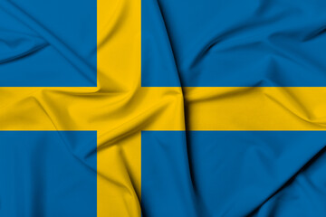 Beautifully waving and striped Sweden flag, flag background texture with vibrant colors and fabric background
