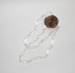 Women's necklace. beautiful glass sparkling crystals. Large . on an isolated white background. the view from the top.
