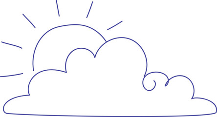 Sun and cloud line drawing. Sunny weather forecast doodle icon