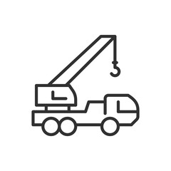 Crane truck, boom truck, linear icon. Line with editable stroke