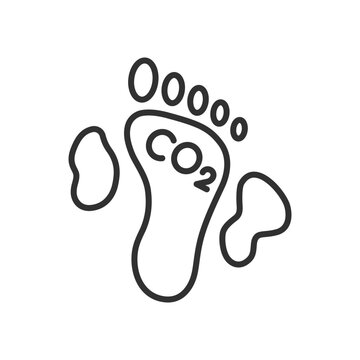 Carbon Footprint, linear icon. The footprint of a bangs foot and a cloud of carbon dioxide, CO2. Line with editable stroke