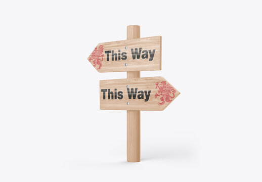 Wooden Direction Sign Mockup