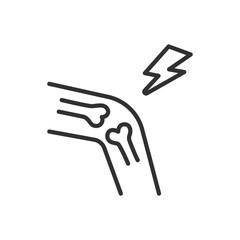 Joint pain, linear icon. Pain in the knee. Pain in the leg. Injury, sprain. Line with editable stroke