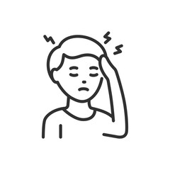 Headache, migraine, linear icon. Person holding head. Line with editable stroke