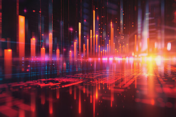 Stock market chart lines and financial graphs on technology abstract background..