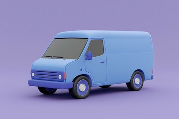 3D blue van model with Automotive features on purple background, delivery concept