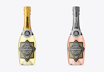 Colorful Glass Champagne Bottle Mockup - obrazy, fototapety, plakaty