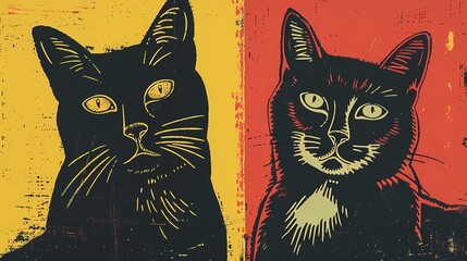 Modern colorful cat oil painting illustration background poster abstract decorative painting