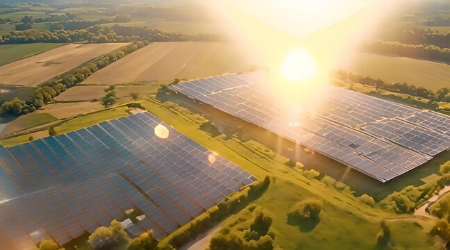 Ecology solar power station panels in the fields green energy at sunset landscape electrical innovation nature environment slow motion Rooftop solar panels green renewable energy ariel view video