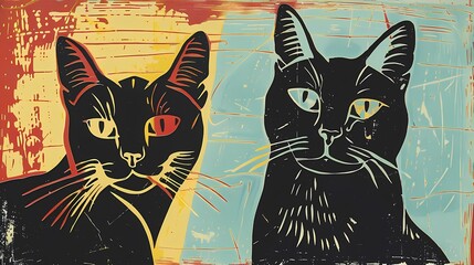 Modern colorful cat oil painting illustration background poster abstract decorative painting