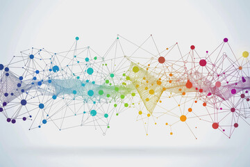 Obraz premium Abstract futuristic wave with colorful lines connecting dots. digital data communication background.