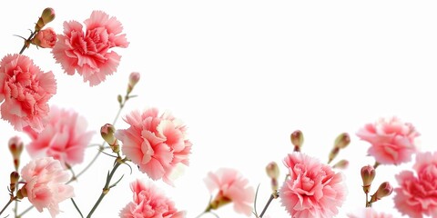 A bouquet of pink flowers with a white background. The flowers are arranged in a way that they are not overlapping each other, giving the impression of a clean and organized display
