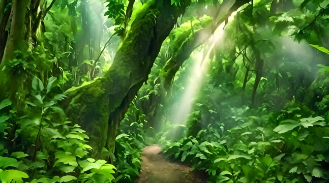 Tropical rainforest Moving through a tropical forest with a large trees Green jungle landscape moving beautiful nature mp4