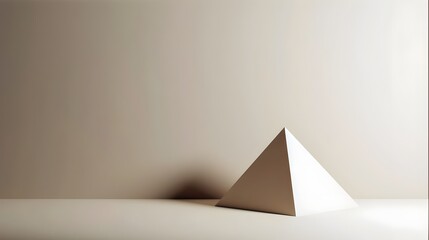 Minimalistic 3D Triangle Resting Against a Neutral Backdrop: Geometric Elegance, Hand Edited Generative AI